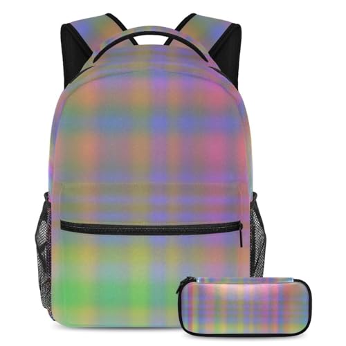 Ensemble 2 pièces cartables multicolores avec grand sac à dos de jour et trousse assortie