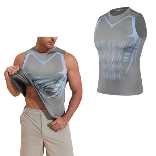 Beotyshow Herren Lonic Shaping Weste, Ärmellos Slimming Kompression Shirts Abnehmen Body Shaper EIS-Seiden-Gewebe Shapewear Tank Top Unterhemden für Männer, Grau-Blau, XXL Beotyshow Herren Lonic Shaping Weste, Ärmellos Slimming Kompression Shirts Abnehmen Body Shaper EIS-Seiden-Gewebe Shapewear Tank Top Unterhemden für Männer, Grau-Blau, XXL