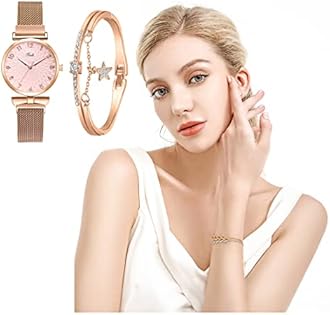 Womens Watch Gifts Set with Bracelet Rose Gold for Lady Female Elegant Luxury Wrist Watches Ladies Stylish Bracelet Watches