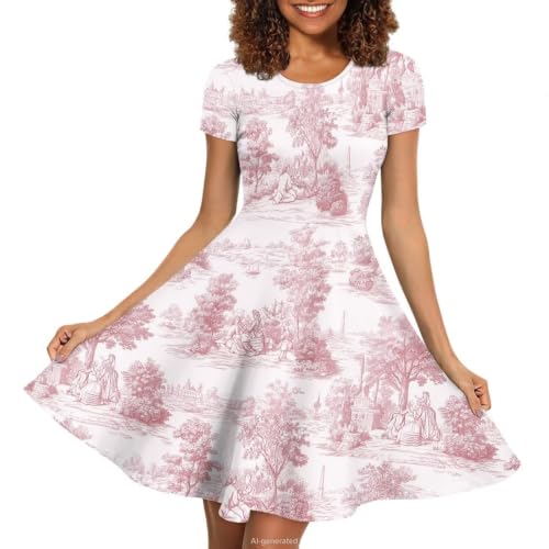 Image of POLERO Sunflower Dress for Women Floral Summer Dresses Short Sleeve Casual Sundresses Midi Dresses