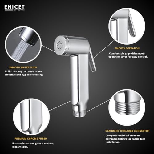 Image of ENICET Health Faucet with Hose and Stand, ABS Helath Faucet Gun, Stainless Steel Tube, Bidet Spray for Toilet, Toilet Jet Spray Gun with Pipe, Chrome Finish (HFE101SET)