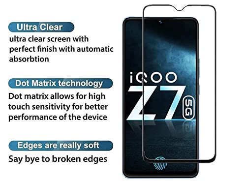 Image of ZARALA Tempered Glass Screen Protector Compatible for IQOO Z7 5G (Black) with Edge to Edge Coverage and Easy Installation kit IQOO Z7 5G