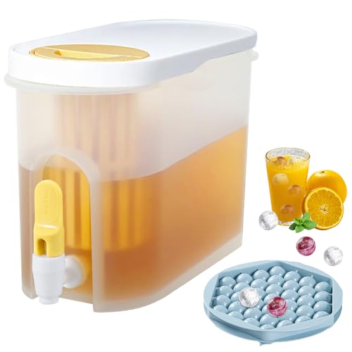 TOGETDREAM 3.9 L Drink Dispenser with Tap Fridge Water Dispenser with Ice Cube Tray Cold Kettle Water Jug Fruit Teapot Refillable Iced Beverage Dispensers for Milk Ice Tea Cocktail Juice Lemonade