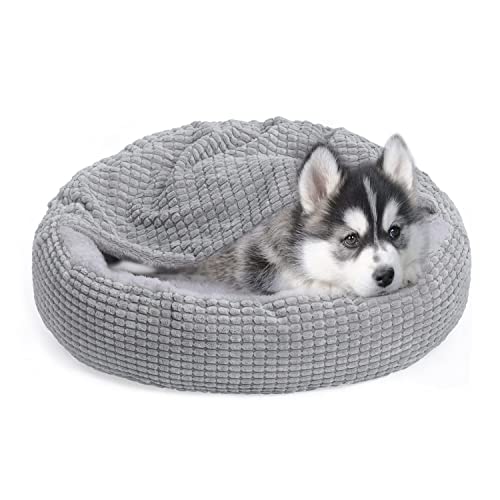 Alalulu Small Dog And Cat Bed With Hooded Blanket, Donut Round Calming Anti-Anxiety Pet Cave For Indoor Kitty Or Puppy’s Warmth, With Anti-Slip And Water/Dirt Resistant Base, Machine Washable #TOP19