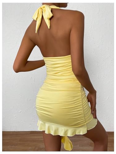 Image of Floerns Women's Sleeveless Halter Neck Tie Back Ruffle Hem Party Mini Dress