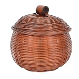 Rattan Storage Basket Pumpkin Shaped Round Wicker Box Small Woven Organizer Bin Lid Handmade Candy Gifts Basket Fruit Basket Egg