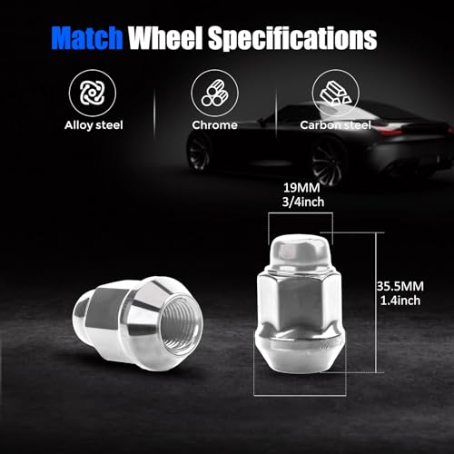 Image of 20PCS 1 /2-20 Lug Nuts for 1987-2018Jeep Wrangler, 2002-2012Liberty, 1993-2010 Grand Cherokee, Chrome Closed End Aftermarket Wheel Lug Nuts, 3 /4 inch Hex