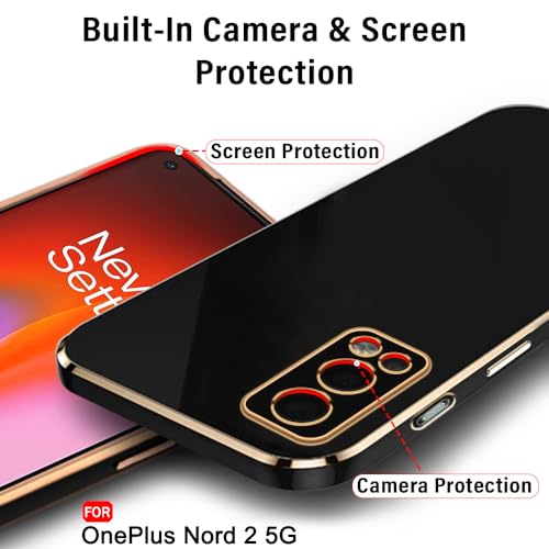 Image of TheGiftKart Luxurious Golden-Plated Back Cover Case for OnePlus Nord 2 5G / OnePlus Nord 2 Pac-Man Edition | Raised Lips for Camera & Screen Protection | Shockproof Design | Stylish Case (TPU, Black)