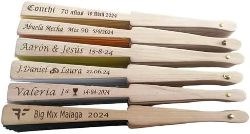Regalo Grabado - 15 Abanicos Personalizados de Madera y Tela (PES...