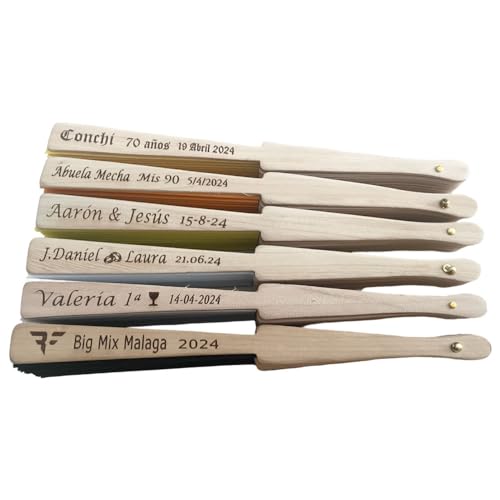 Regalo Grabado 25 Abanicos Personalizados Madera y Tela PES Bodas Eventos