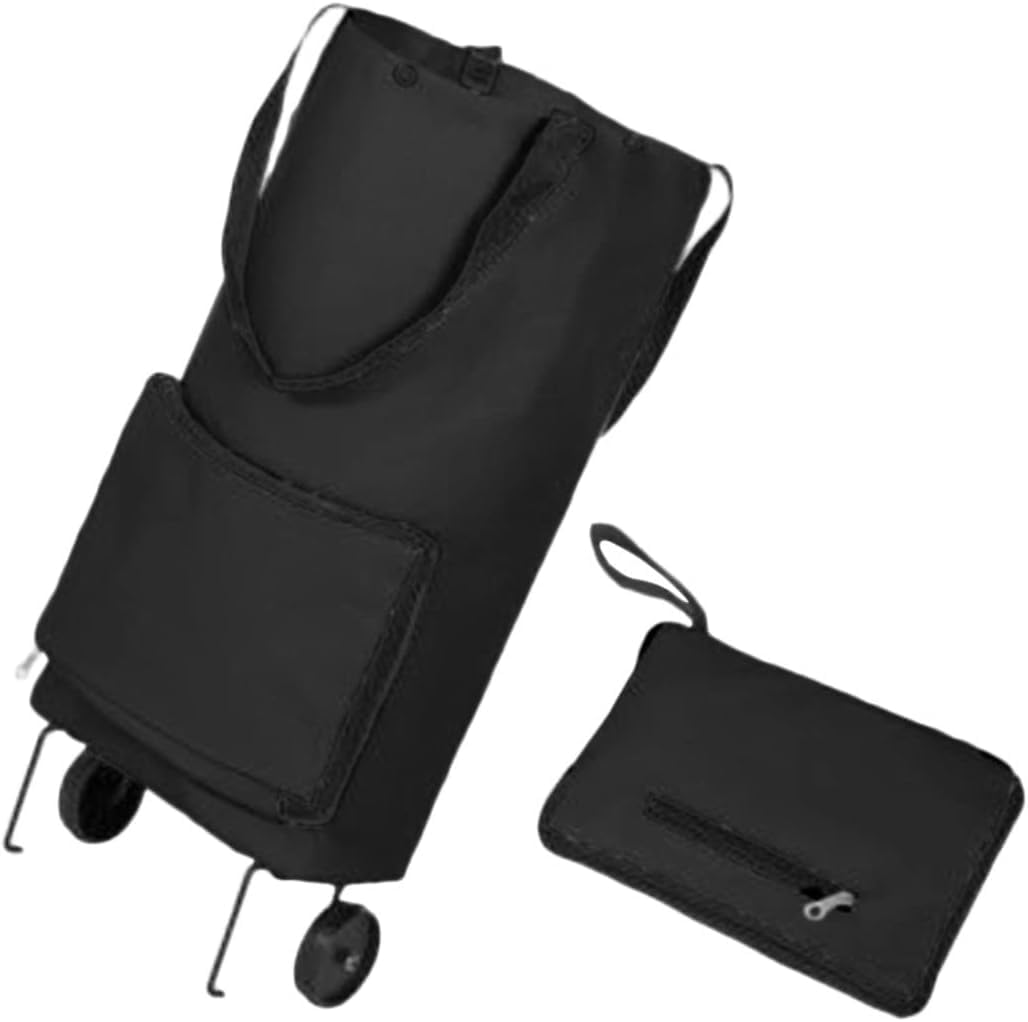2 in 1 Foldable Shopping Cart, Collapsible Two-Stage Zipper Grocery Cart with Wheels Shopping Bag, Multifunction Telescopic Storage Bag for Traveling/Shopping