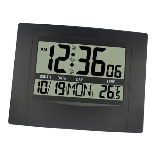 rockible Reloj Digital con Visualización Silenciosa de Día, Fecha, Calendario Y Temperatura, para Colgar O como Reloj de Mesa, Reloj de Pared P, Negro, Individual