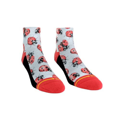 MERGE4 Lady Bugs Quarter Crew Socks with Art by Hanna Minck Cute Non Slip Performance Socks for Men and Women3