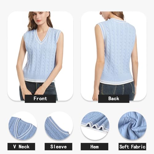 Image of Womens Sweater Vest Sleeveless Cotton Casual V Neck Pullover