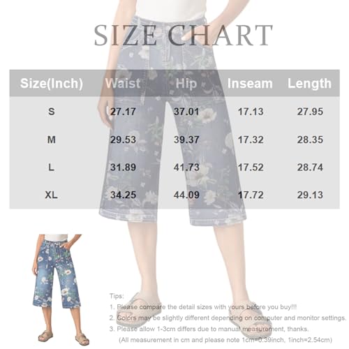 Floral Capri Jeans for Women High Waisted Wide Leg Denim Capris Lightweight Loose Fit Casual Palazzo Denim Pants4
