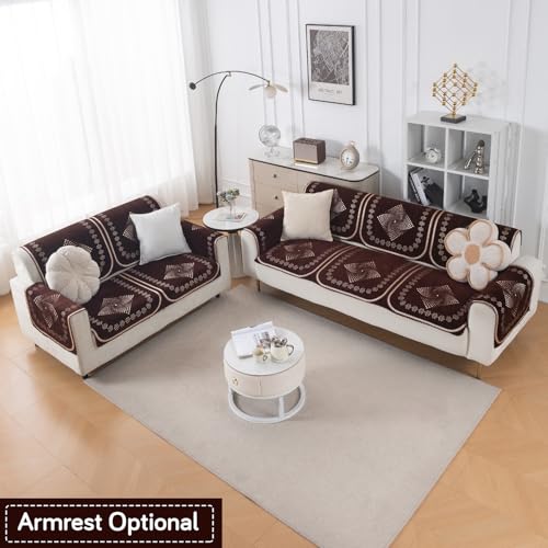 Image of HOKIPO Sheesh Brown Premium Chenille Jacquard Sofa Cover 5 Seater - (3+2) for Seat & Back | 'Royal Aangan Series' (IN-1008-L5*2 + IN-1007-L5*2)