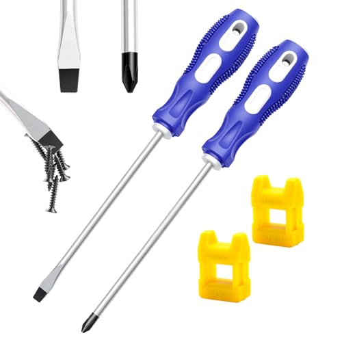 Image of smseace 2-Pack 6 Inch Slotted & Phillips Screwdriver Set, Long Phillips & Flat Head Magnetic Screwdriver with Rubber Handle include Magnetizer Demagnetizer