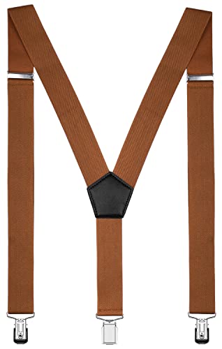 Pzle Men's Suspenders Adjustable 1.4" Wide With Heavy Duty Clips Brown #TOP6
