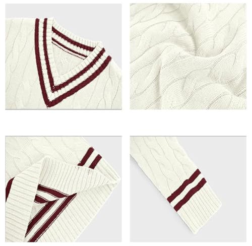 chouyatou Men's Casual V Neck Contrast Stripes Cable Knit Pullover Sweater Tops2