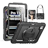 SEYMAC for iPad Pro 11 Inch Case M5 2025 / M4 2024, Heavy Duty Shockproof Protective Case with Screen Protector, 360° Rotating Stand, Hand/Shoulder Strap and Pen Holder, Black