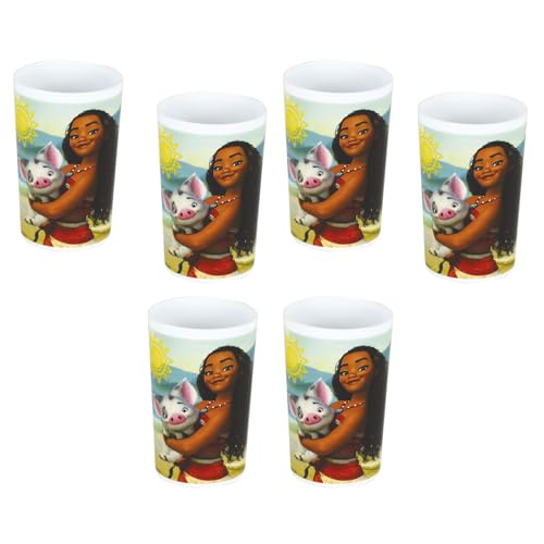 Fun House | Set 6 Gobelet Vaiana Enfant | 6 Verres Plastiques illustrés | Pour Fête d'Anniversaire, Pique Nique ou Goûter | Vaisselle Réutilisable | 220 Ml | Collection Vaiana | Idée Cadeau 36 Mois +