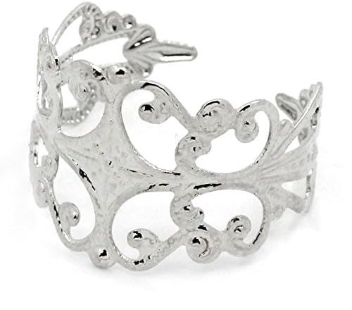 Pink Cat Charms Ring Blank Filigree Vintage Adjustable 19mm Jewellery Finding 5 x Tibetan Silver