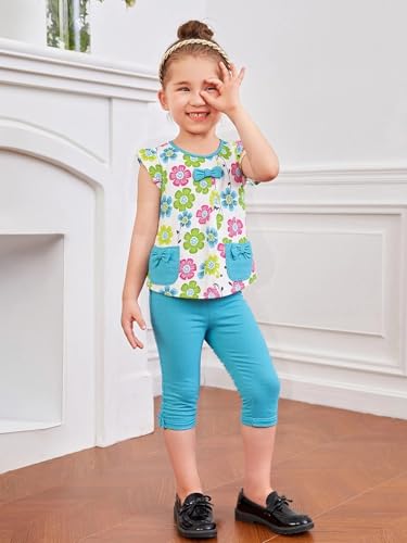 Frogwill Little Girls 2 Pieces Playwear Set with Bow and Applique (4T, Floral)