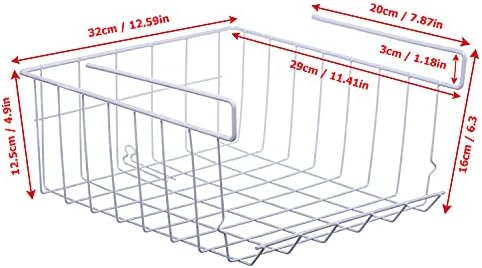 ASTOTSELL Kosz do przechowywania pod półką, 2-pak pod półką, wiszący kosz do przechowywania z drutu metalowego, organizer do kuchni, biura, spiżarni, łazienki, szafki, biały
