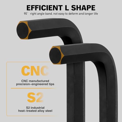 Image of ELEAD 15-Piece SAE Hex Key Allen Wrench Set with Extension Bar, 3 /64-3 /8 Inch, Long Arm Ball End Design, Heat-Treated S2 Steel