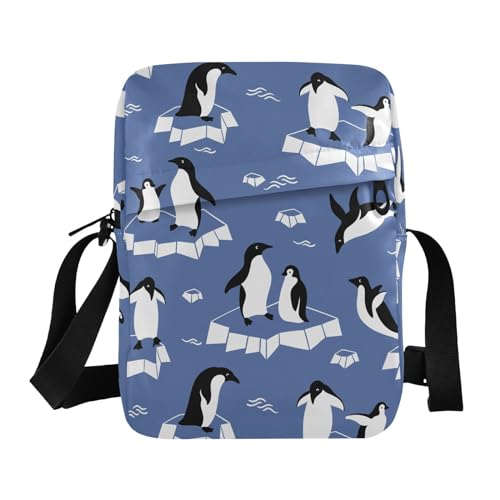 Cute Penguins Small Crossbody Bag for Men Women Mini Messenger Bag Shoulder Handbag With Adjustable Straps