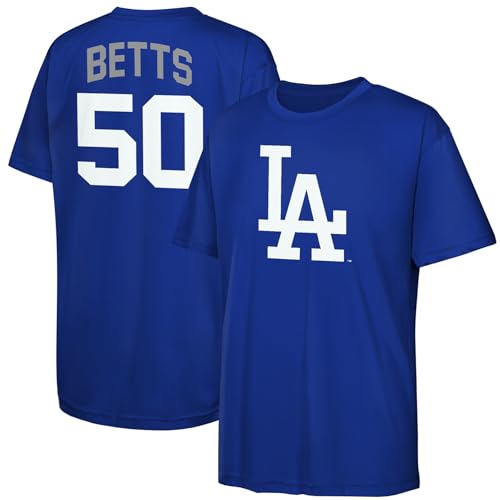 Mookie Betts Los Angeles Dodgers MLB Kids 4-20 Blue Official Name & Number Performance Jersey T-Shirt (US Numeric 14 16 Regular Mookie Betts Los Angeles Dodgers Blue)
