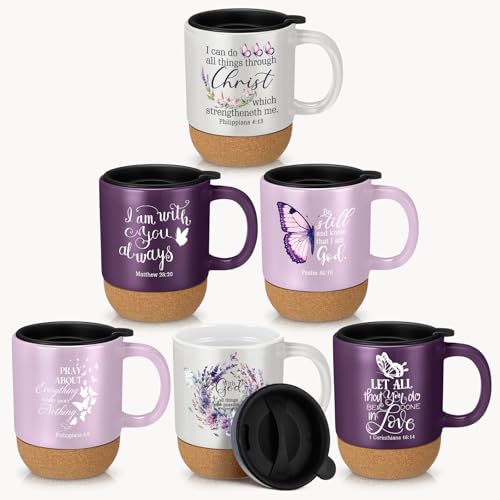 Didaey 6 Pcs Christian Coffee Mugs with Lids 15oz Butterfly,Colorful
