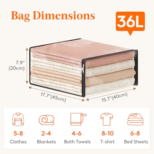 Lifewit 36L Clear Sheet Storage Bags with Zipper 4 Pack, Plastic Sweater Storage Bins for Clothing, Vinyl Foldable Clothes Containers Organizers for Closet, Blankets, Bedding 17.7 x 15.7 x 7.9 Inch by Lifewit - Used condition - Image 2