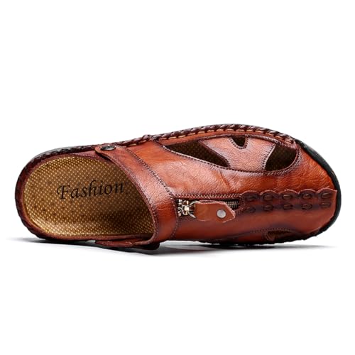 Summer Leather Sandals for Men Closed-Toe Outdoor Beach Shoes Anti-Slip Flat Slide with Arch Support for Everyday3