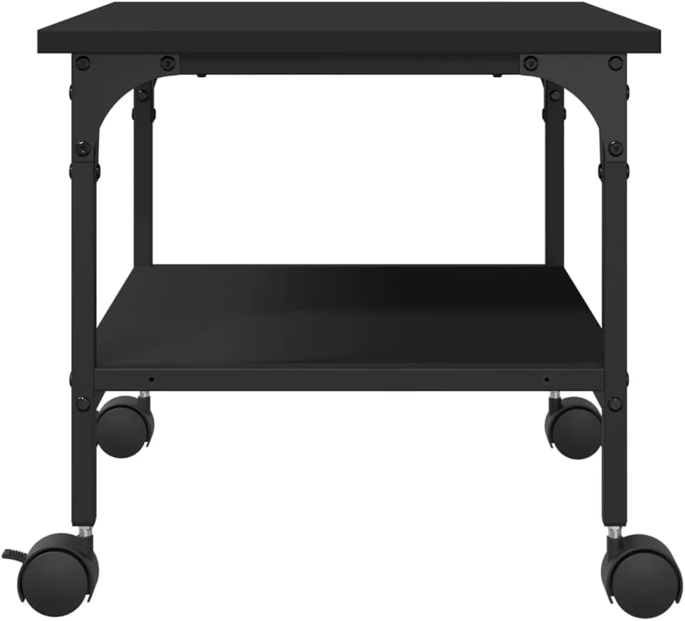 vidaXL Printer Stand 2-Tier, Computer Printer Table with Storage, File Organizer for Home Office, Printer Cart, Black Engineered Wood