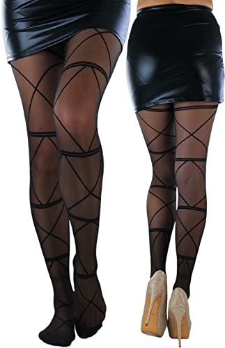 Image of ToBeInStyle Women's Strappy Zig Zag Lace Up Bandage Print Fashion Goth Tights