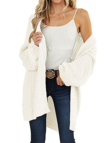 Merokeety Women's Open Front Chunky Knit Sweater Oversized Lantern Sleeve Cardigan Outwear Beige #TOP1
