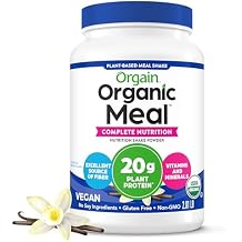 Orgain Organic Vegan Meal Replacement Protein Powder, Vanilla Bean - 20g Plant Based Protein, Gluten Free, Dairy Free, Lactose Free, Soy Free, No Sugar Added, For Smoothies & Shakes - 2.03lb