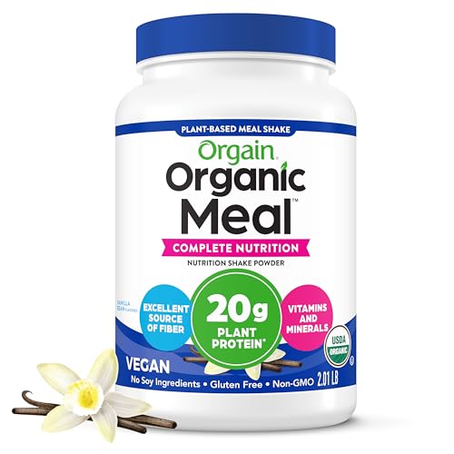 Orgain Organic Vegan Meal Replacement Protein Powder, Vanilla Bean - 20g Plant Based Protein, Gluten Free, Dairy Free, Lactose Free, Soy Free, No Sugar Added, For Smoothies & Shakes - 2.03lb