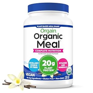 Orgain Organic Vegan Meal Replacement Protein Powder, Vanilla Bean – 20g Plant Based Protein, Gluten Free, Dairy Free, Lactose Free, Soy Free, No Sugar Added, For Smoothies & Shakes – 2.03lb
