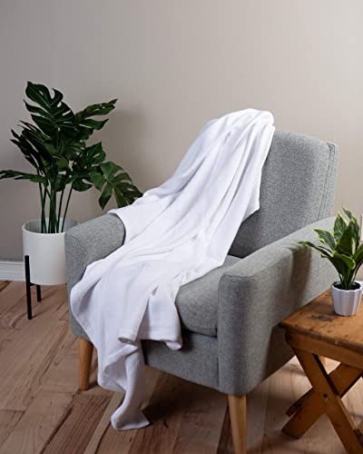 Throw Blanket 100% Cotton Woven White, Lightweight Herringbone Weave, Warm And Soft Blanket For Couch Sofa Or Bed, Oeko-Tex Cotton Throw, 60 In X 50 In #TOP26