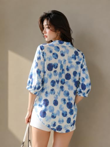 Image of Women's Printed Casual Shirt | Loose Fit Button Down Collared Shirt | Soft & Lightweight Everyday Wear Top