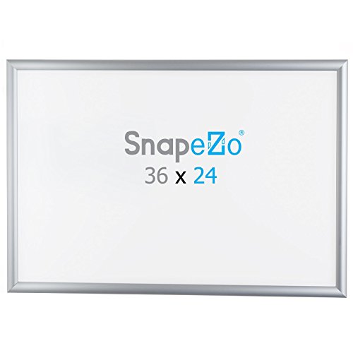 Snapezo Poster Frame 24X36 Inches, Brushed Silver Effect 1 Inch Aluminum Profile, Front-Loading Snap Frame, Wall Mounting, Sleek Series #TOP5
