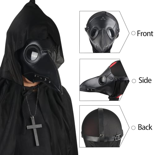 Lifreer Halloween Props Costume Set, Plague Doctor Mask Steampunk Props Bird Mask with Black Gloves - Image 4