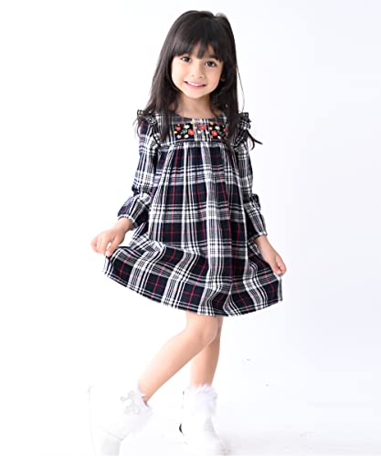 Image of Beebay Cotton Floral Embroidered Check Dress - Red (232005)
