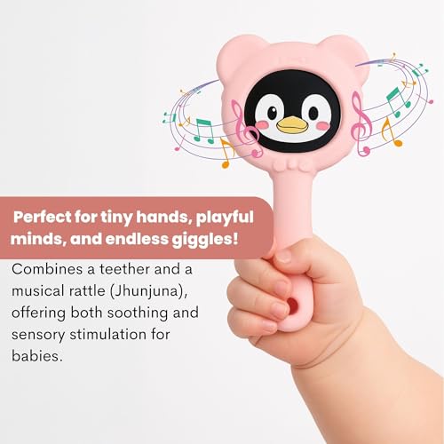 Image of THE LITTLE LOOKERS Teether for Baby | Musical Rattle Teethers for 3 to 24 Months | Silicone Rattle Teether | BPA-Free for Easy Teething | Jhunjuna, Baby Feeding Toys (Pink)