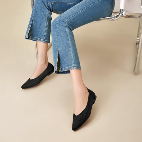 Flats for Women Pointed Toe Knit Ballet Comfortable Dressy Washable Flat Shoes4