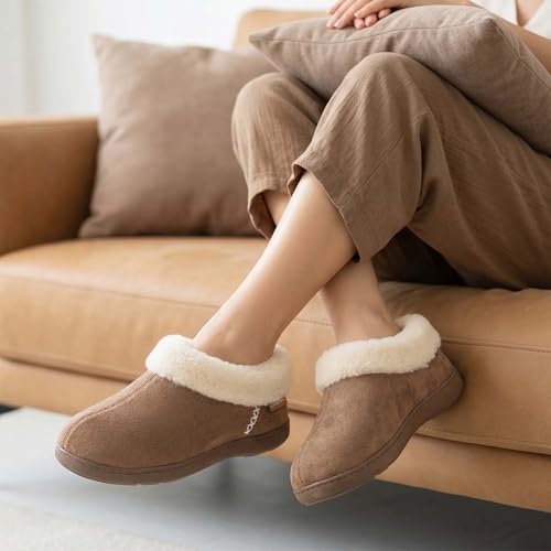 EverFoams Damen Hausschuhe Rutschfeste Weiche Pantoffeln Plüsch mit Memory-Schaum hautfarben, 38/39 EU