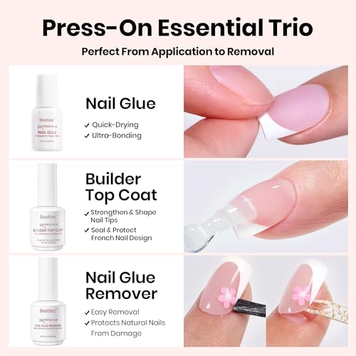 Image of Beetles Fast Dry Nail Glue, Builder Top Coat & Remover Set | Strong Hold & High Shine for Press-On Nails and French Tips, DIY Gift For Women
