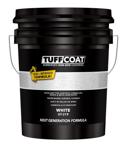 Image of Tuff Coat Medium Texture Rubberized Non-Skid Deck Coating - Textured Non-Slip Safety Surface for Pool Decks, Docks, Boat Ramps, Patios, Walkways & High-Traffic Areas (UT-219 White 5-gallon)